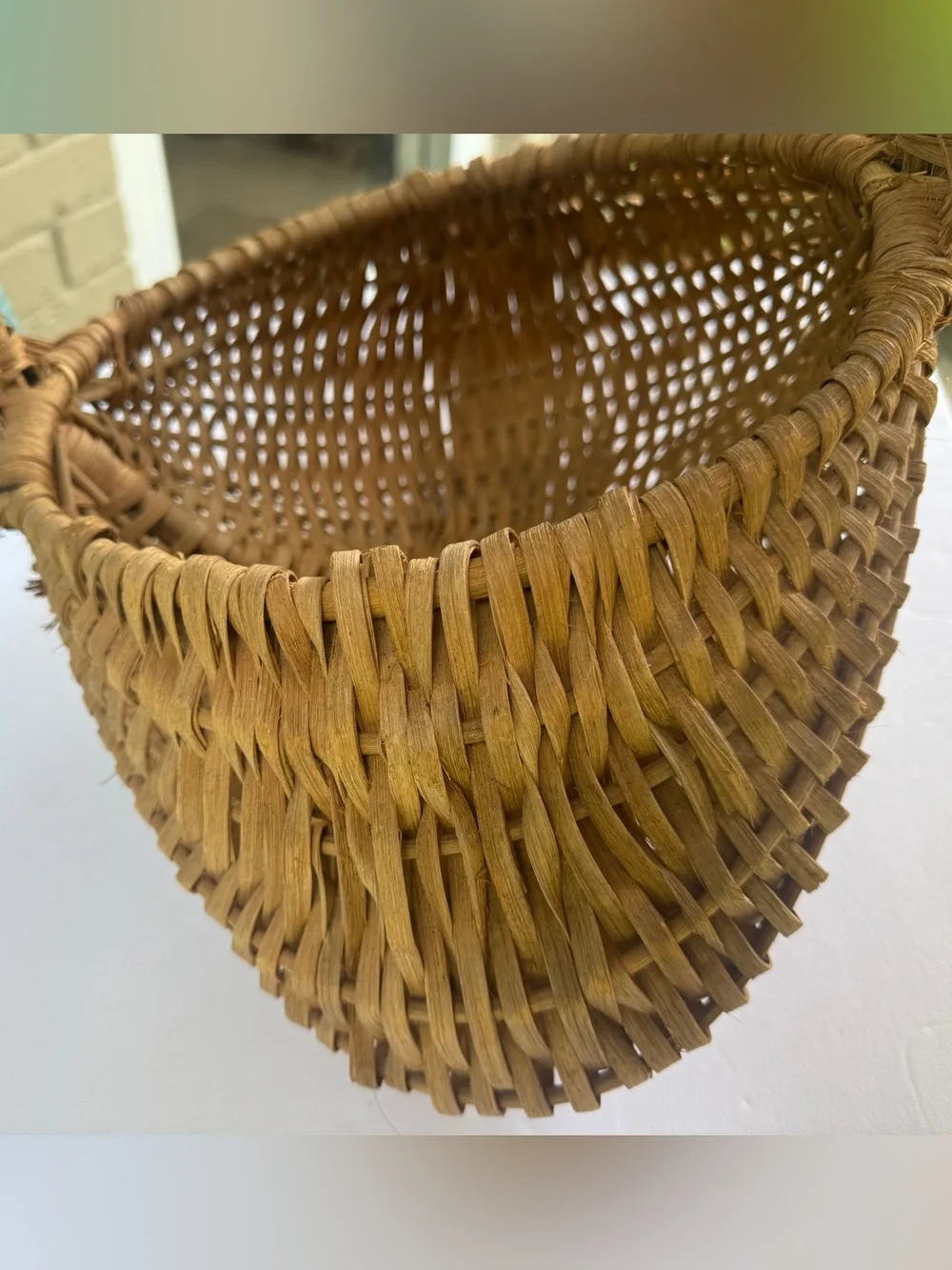 Vintage Handwoven Double Gathering Basket Egg Harvest Market Basket Woven Handle